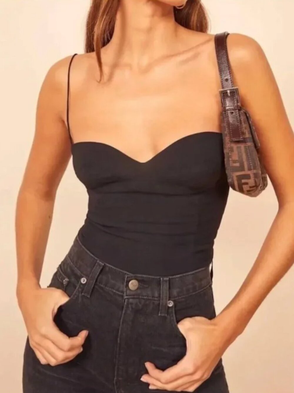 NWT Reformation Liza Black Sweetheart Bust Cups Smocked Cami Top Coquette Sz 8